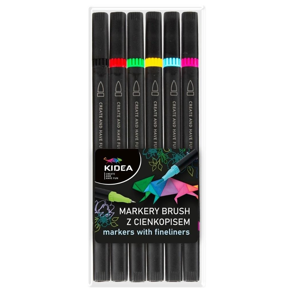 Markery Brush z cienkopisem 6 kol Kidea Derform