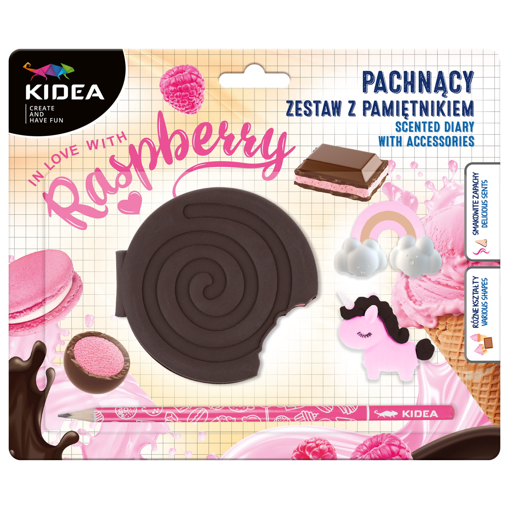 Pachnący pamiętnik z akcesoriami Malinowy krem Kidea Derform