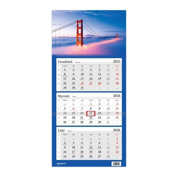 Kalendarz trójdzielny Most Golden Gate Sztuka Rodzinna