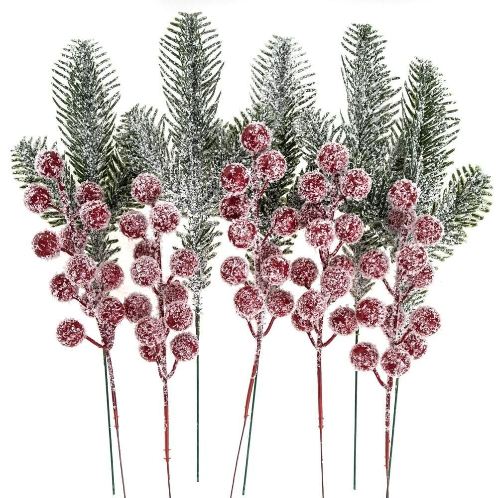 Gałązki szronione 26cm sosna i czerwone owoce 10szt DPZA-195 Dalprint