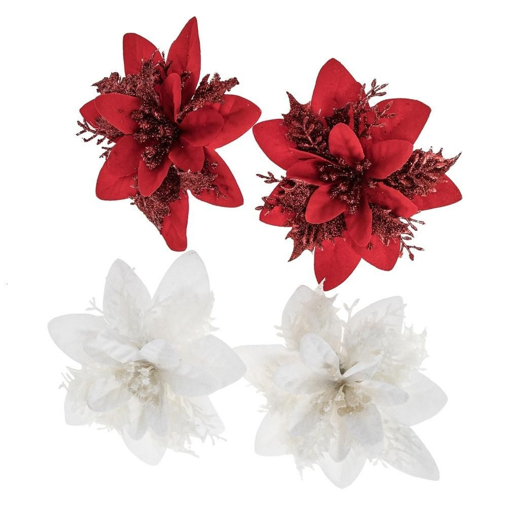 Kwiaty poinsecji 14cm - białe, czerwone 4szt DPZA-196 Dalprint