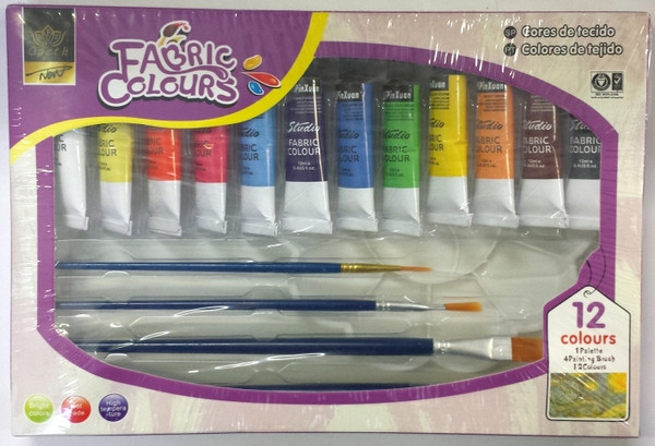 Farby do materialu 12 kolorów z 4 pędzelkami i paletką do farb po 12ml w tubce 901977 KTW