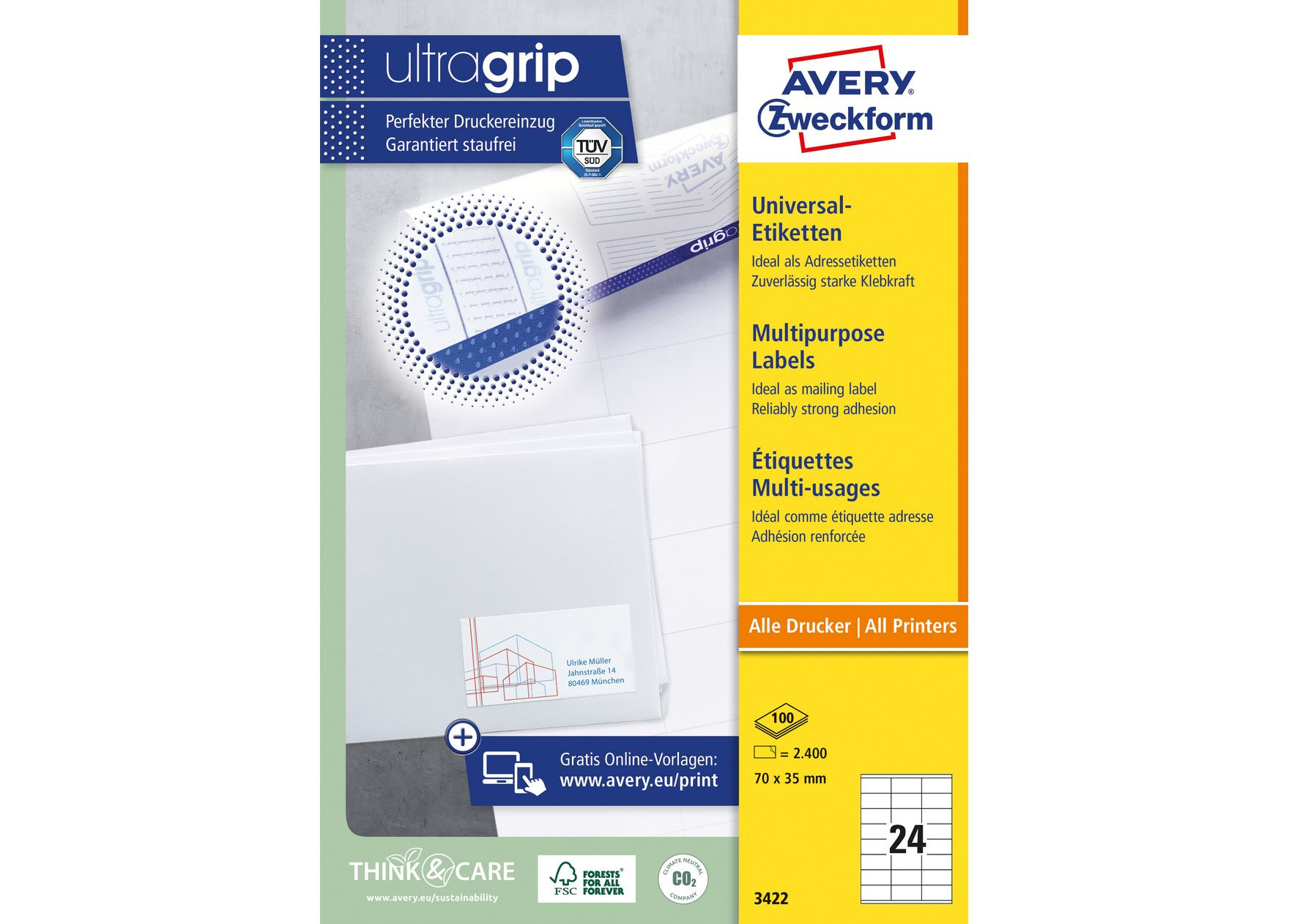 Trwałe etykiety uniwersalne Avery Zweckform 70x35mm