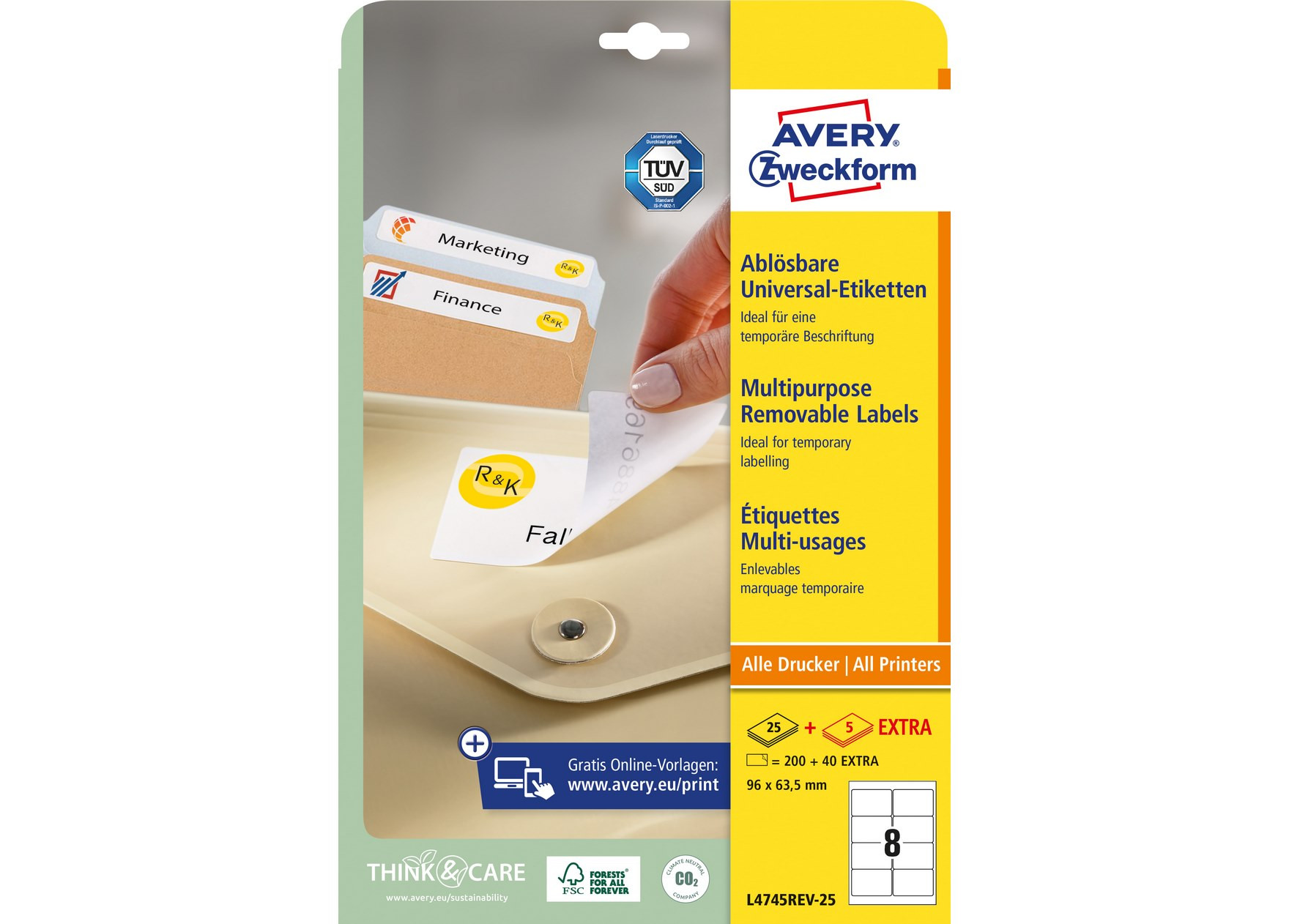 Usuwalne etykiety uniwersalne Avery Zweckform 96x63,5 mm