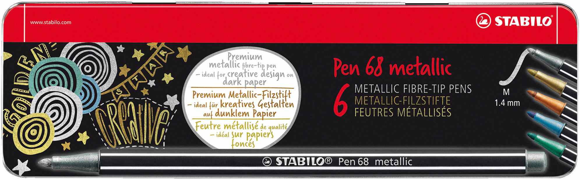 Flamastry Stabilo Pen 68 metallic w etui metalowym 6 kolorów