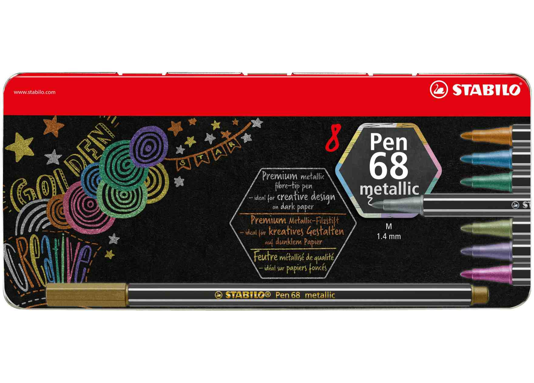 Flamastry Stabilo Pen 68 metalic etui metalowe 8szt