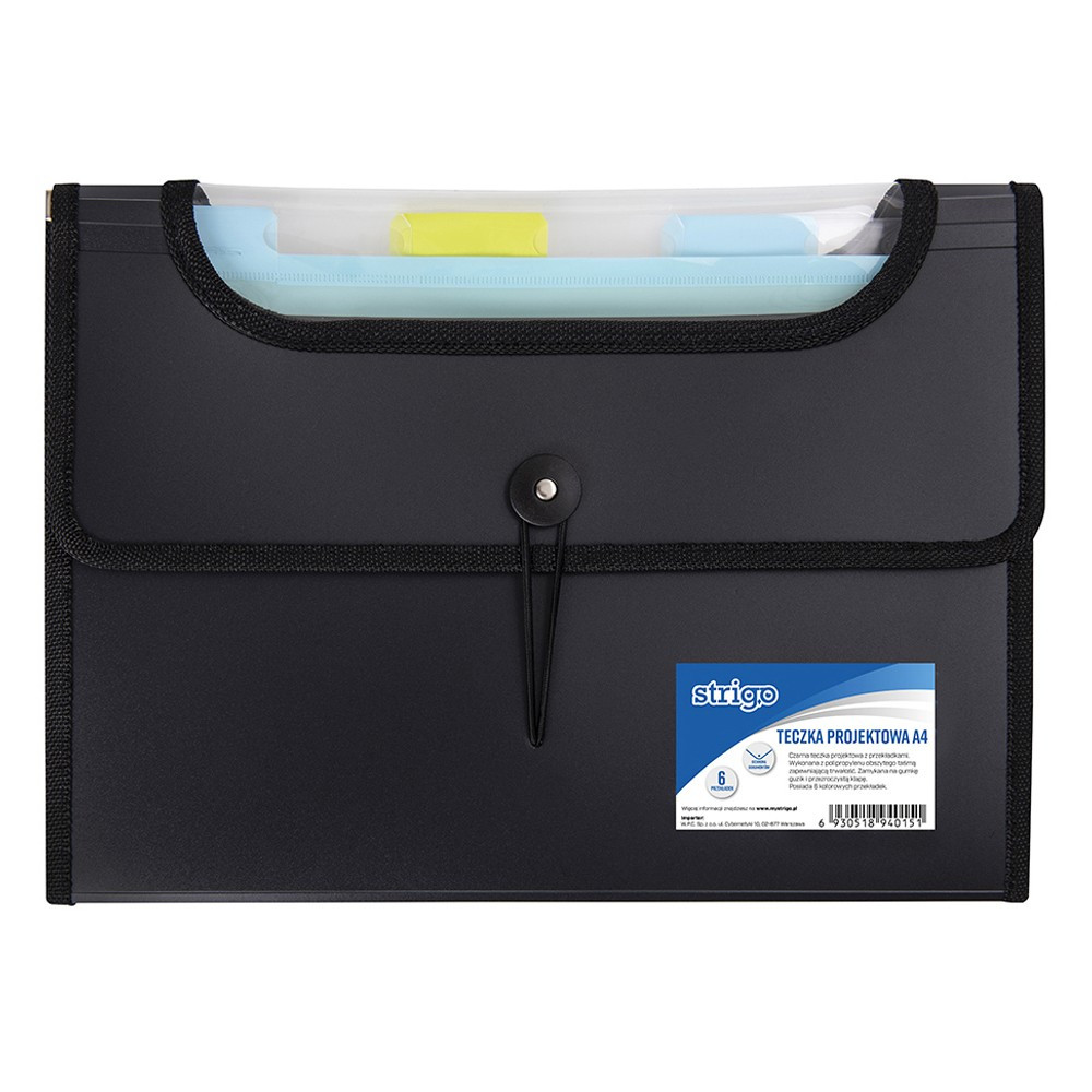 Teczka Vfile PP A4 6 przekładek czarna Strigo WPC
