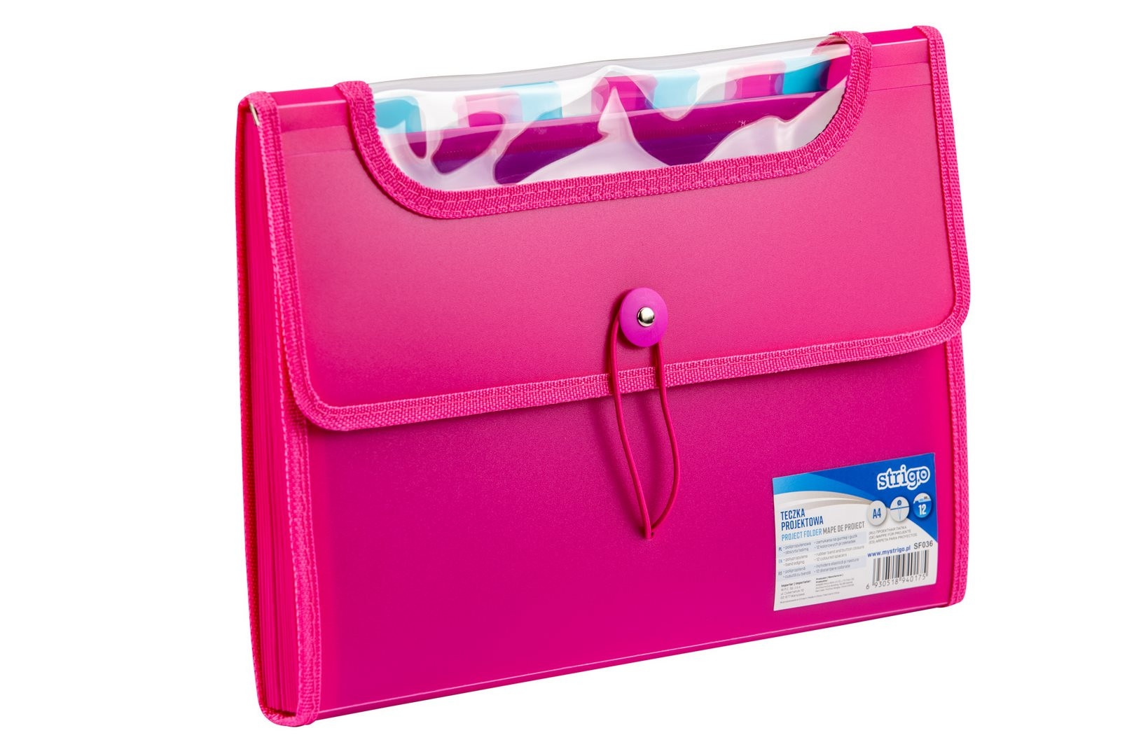 Teczka Vfile PP A4 z 12 przekładkami różowa Strigo WPC