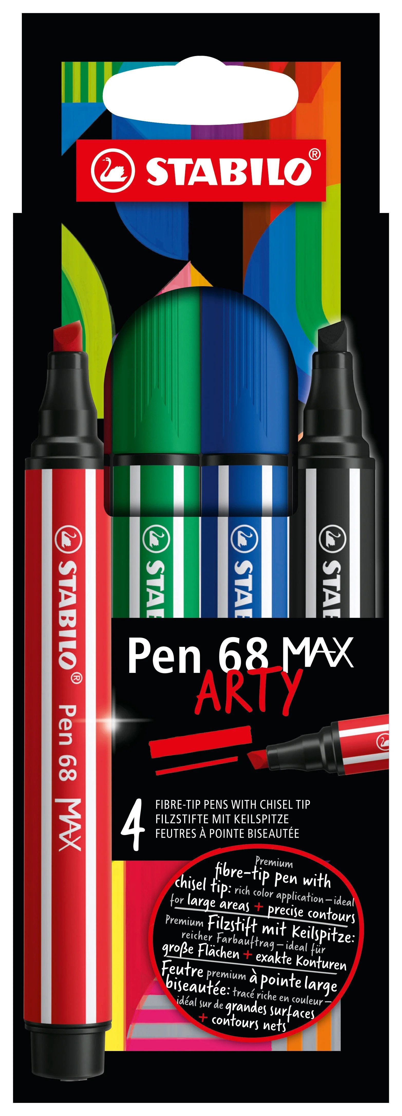 Pisaki Stabilo Pen 68 MAX etui kartonowe 4szt. Arty