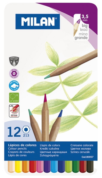 Kredki ołówkowe sześciokątne 12 kolorów Milan