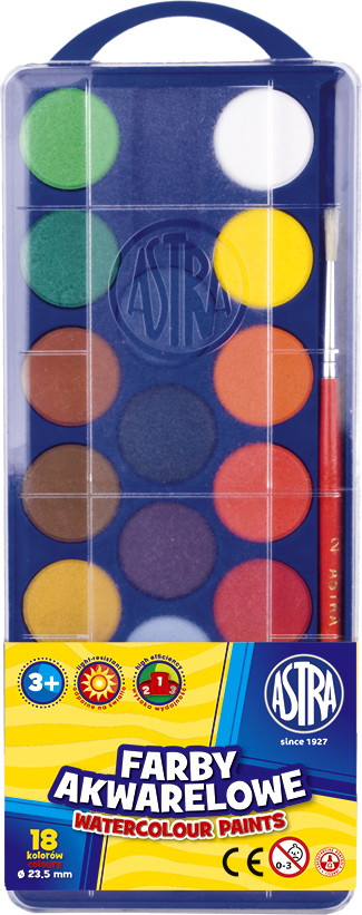Farby akwarelowe 18kol. fi 23,5 Astra