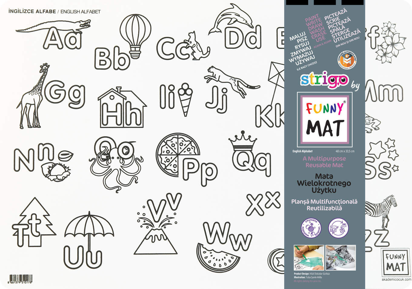 Podkład do kolorowania zmywalny Alfabet 48x33,5cm Strigo Funny mat
