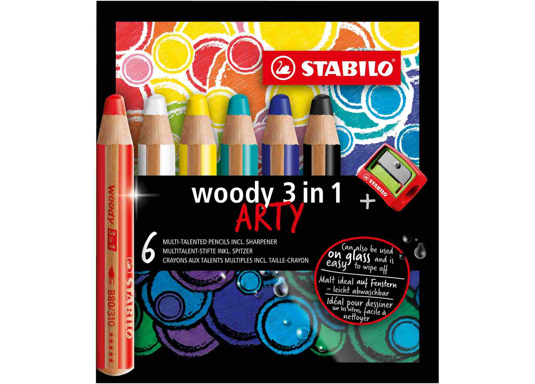 Kredki ołówkowe Stabilo Woody ARTY 3w1 z temeprówką 6 kolorów