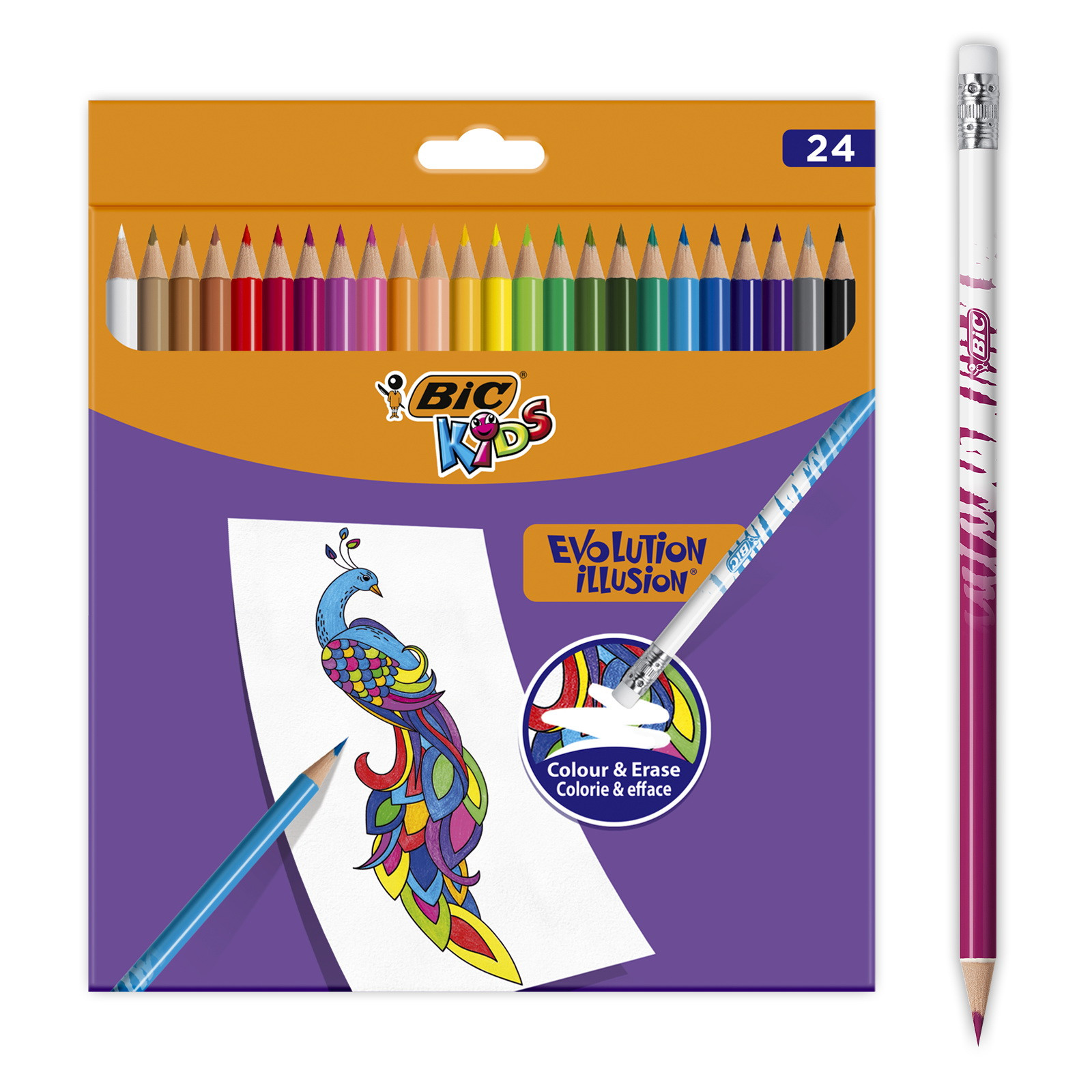 Kredki ołówkowe 24 kolory z gumką Evolution Illusion BIC