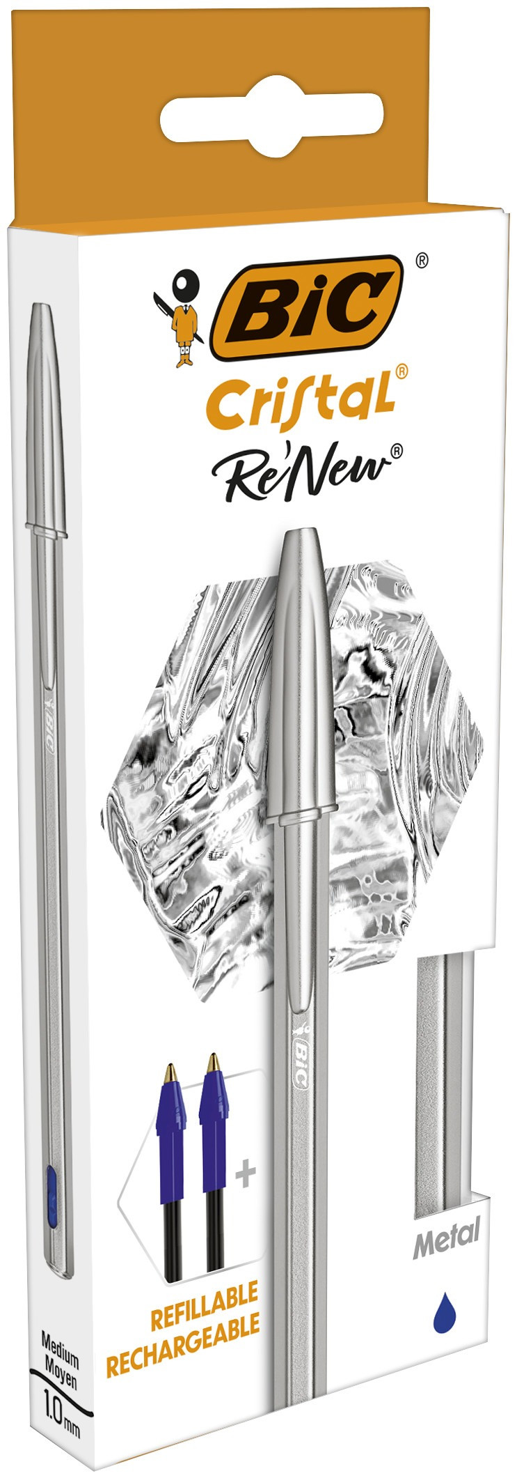 Długopis Bic Cristal Renew metalowy niebieski 1,0 mm ( 1+ 2 wkłady) 997202 (998373)