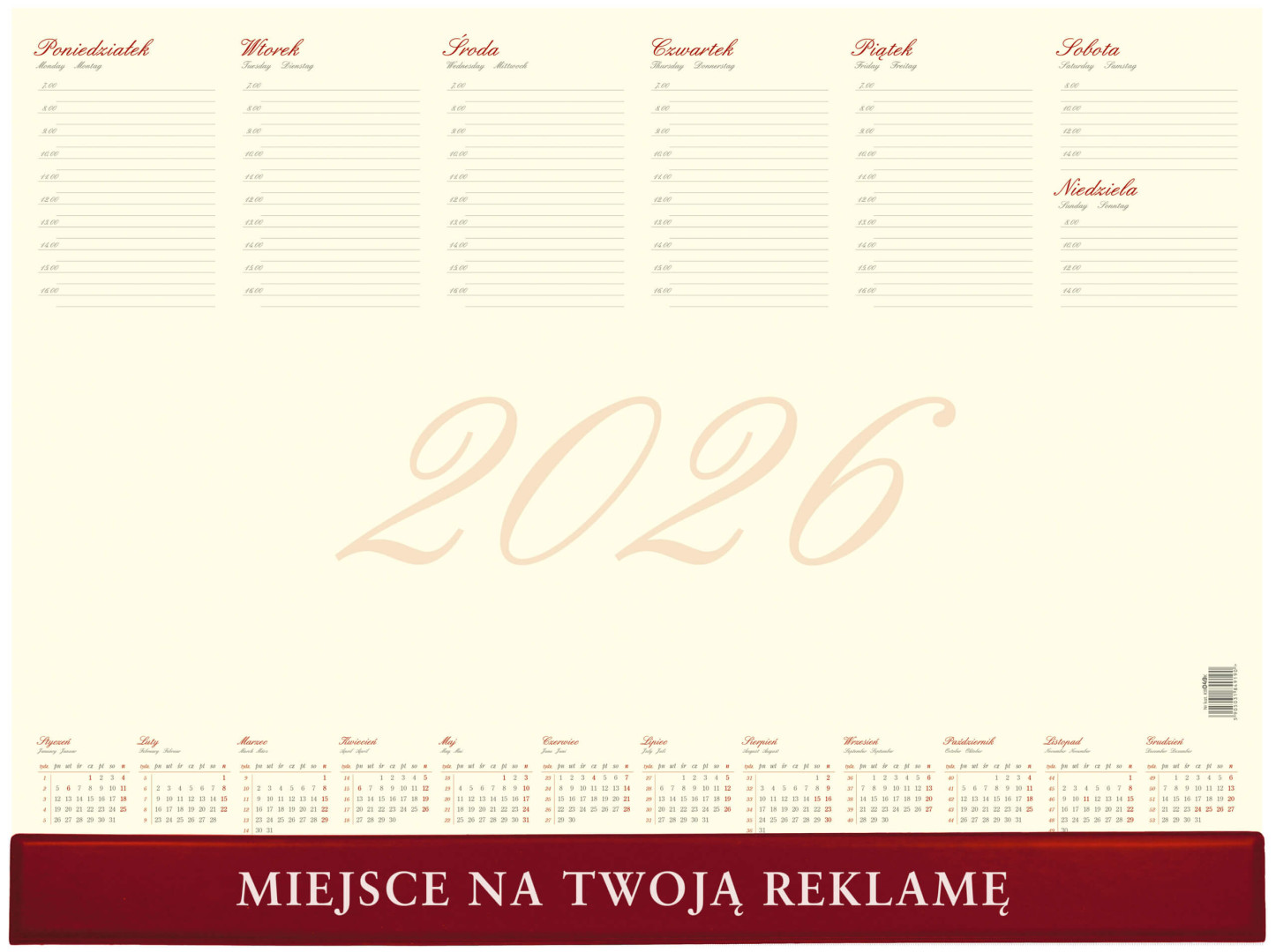 Kalendarz biuwar z listwą Business 55x41cm Wokół Nas