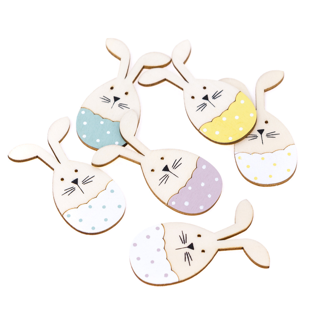 Drewniane króliczki w pisankach 8cm 6szt białe pastelowe DPDN-204 Dalprint
