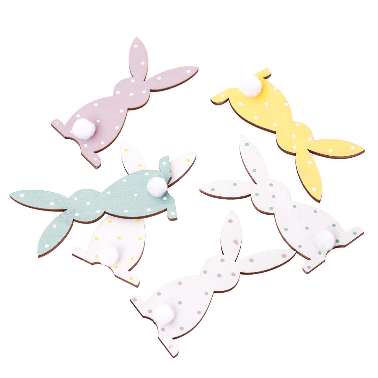 Drewniane króliczki w kropki 8cm 6szt białe pastelowe DPDN-205 Dalprint