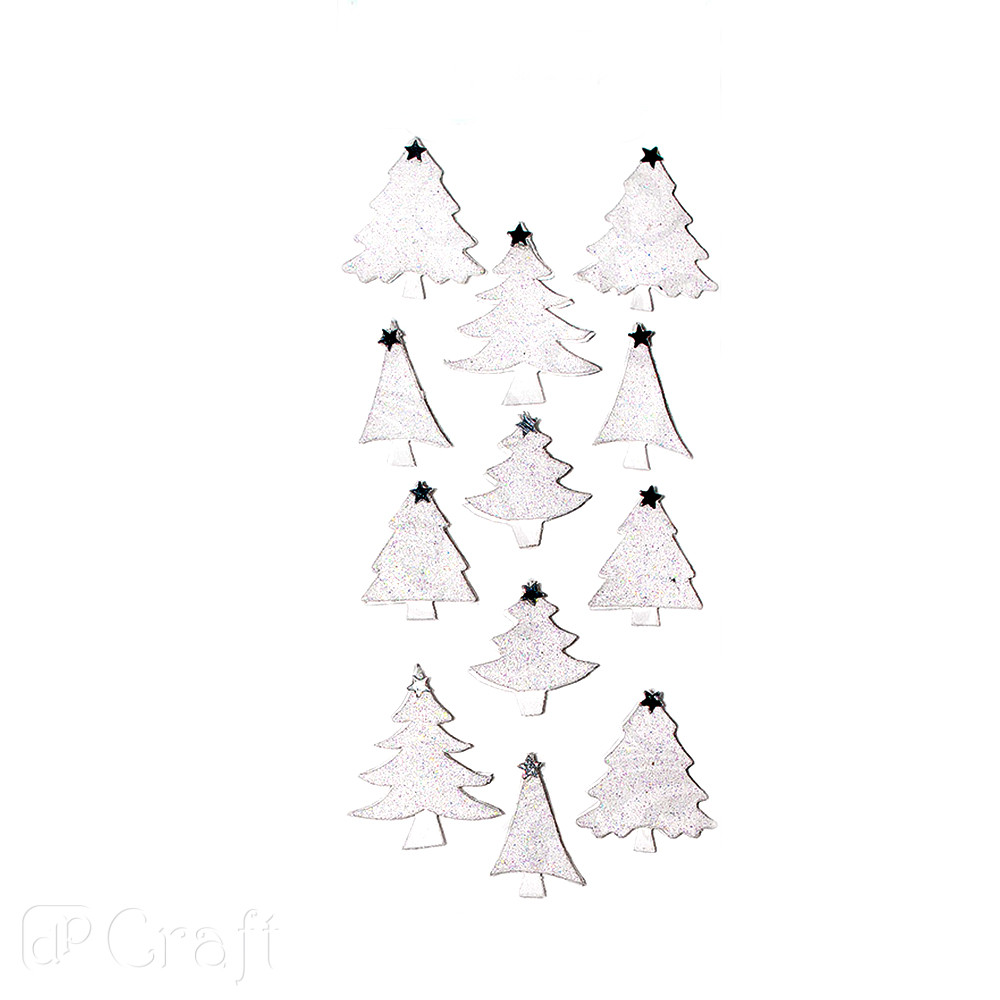 Naklejki brokatowe 3D Choinki White (12 szt.) DPNB-006 Dalprint