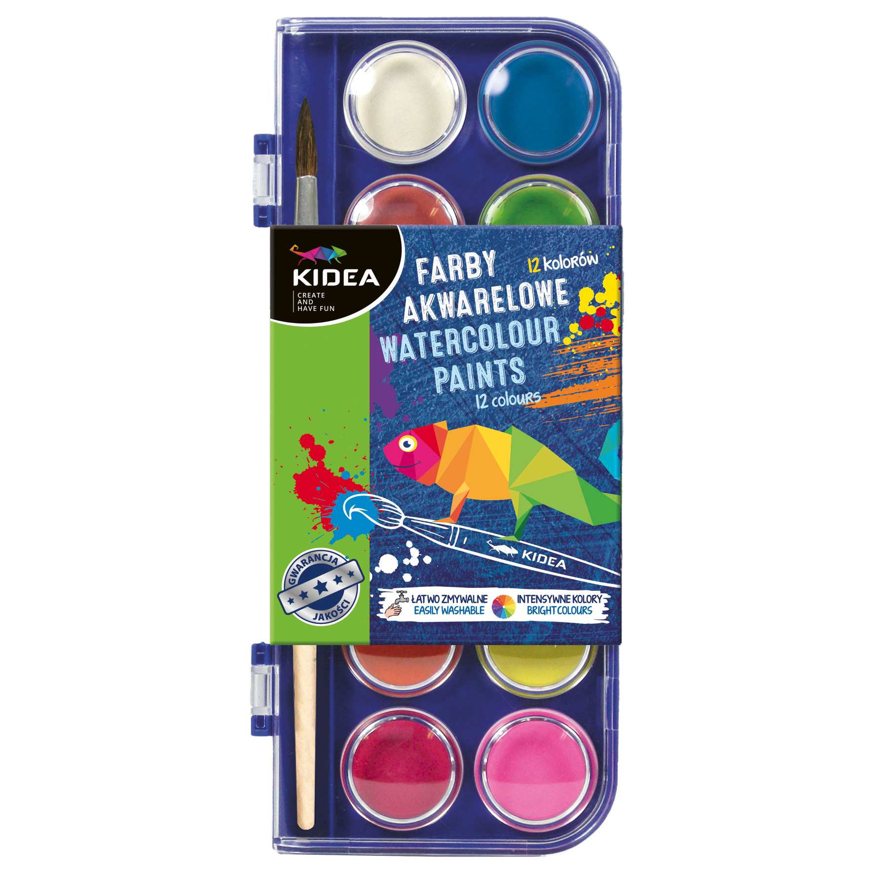 Farby akwarelowe 12 kolorów + pędzelek Kidea