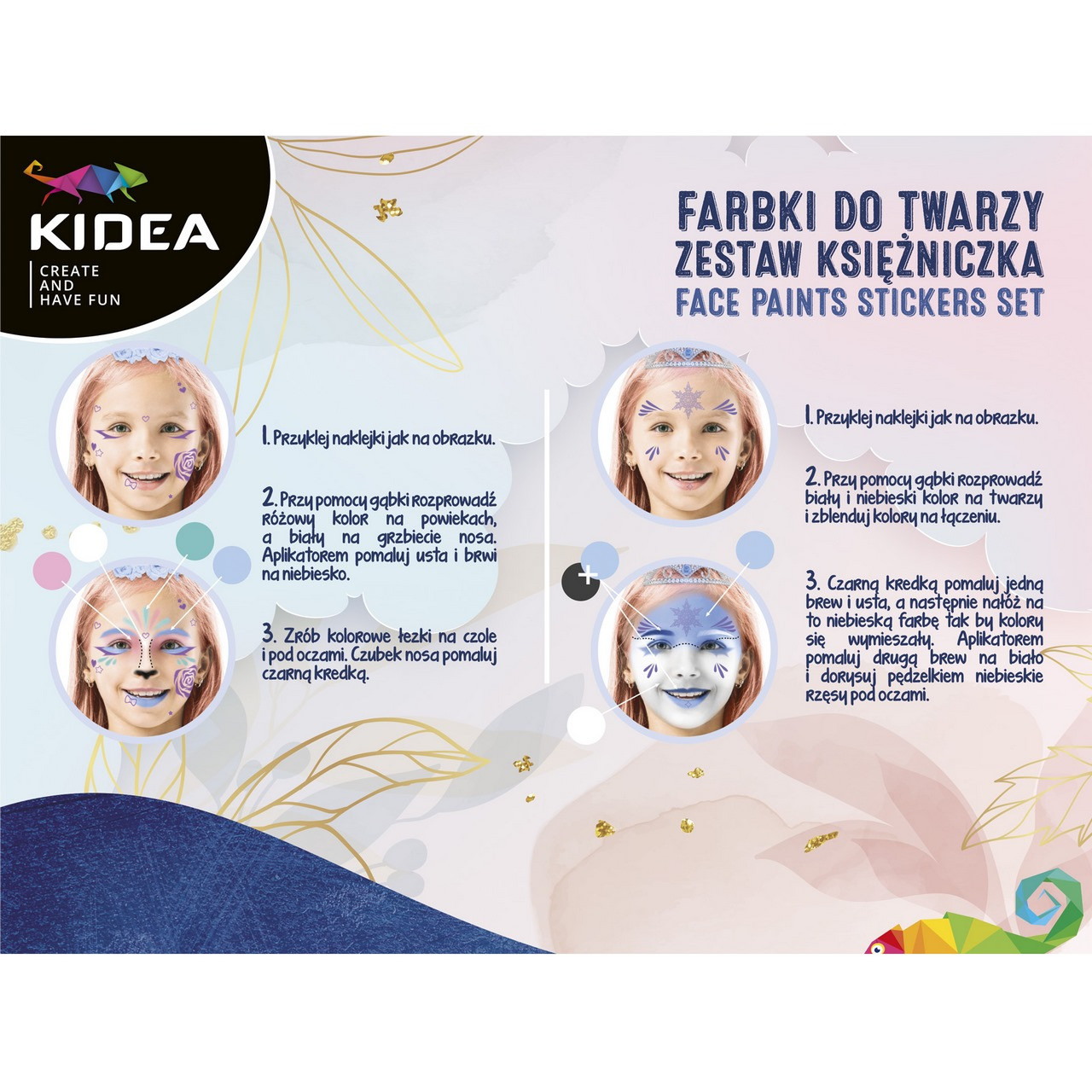 Farbki do twarzy zestaw z naklejkami - Księżniczka KIDEA