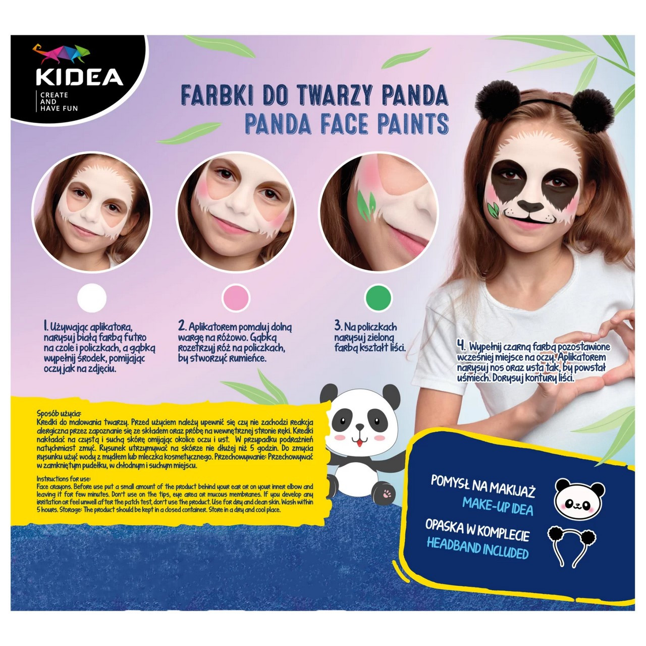 Farbki do twarzy zestaw z opaską PANDA Kidea / Derform