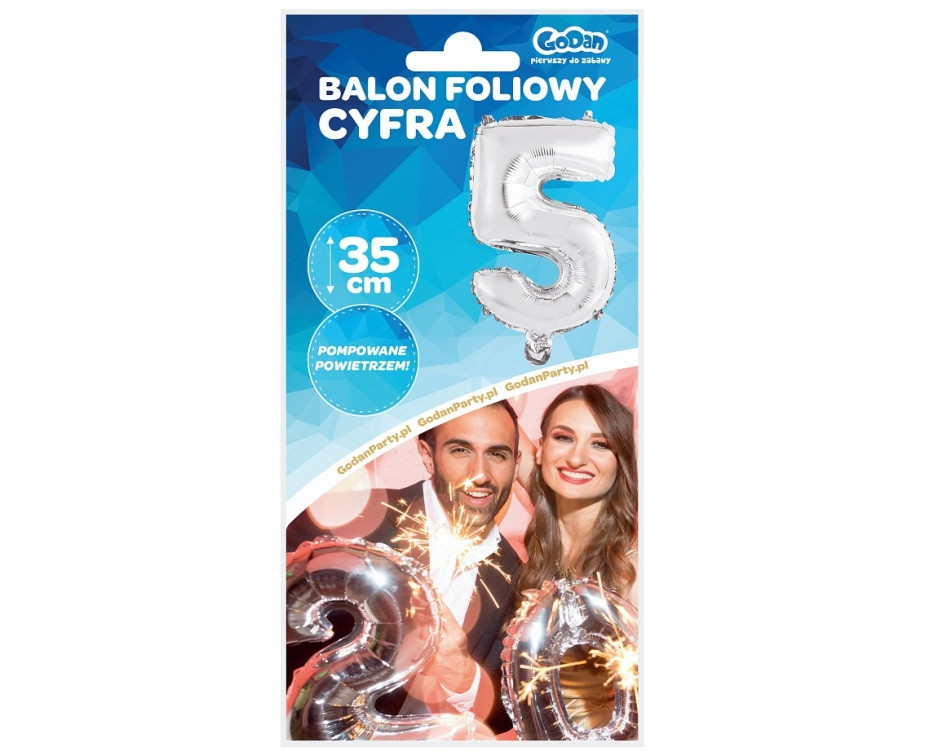 Balon foliowy ,,Cyfra 5" srebrna 91cm GoDan
