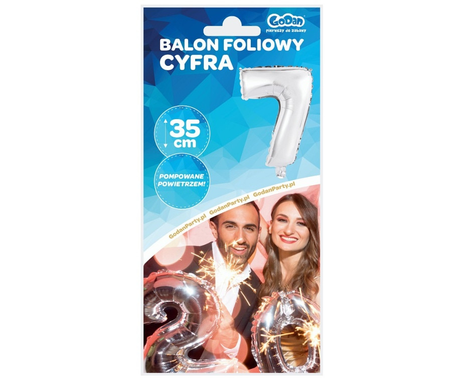 Balon foliowy ,,Cyfra 7" srebrna 91cm GoDan