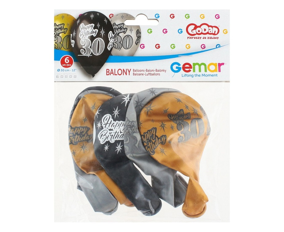 Balony Premium ,,Happy Birthday 30" metaliczne śr. 30 (6szt) GMS110/P455 GoDan