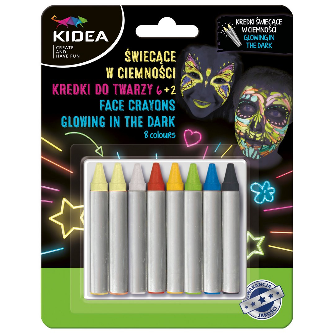 Kredki do twarzy 8 szt, 2 świecące w ciemności Kidea KDT8SKA Derform