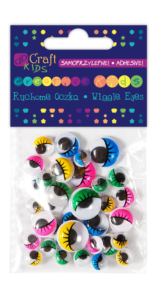 Ruchome oczka samoprzylepne z rzęsami mix kolor (36szt.) KSOC-017 Dalprint