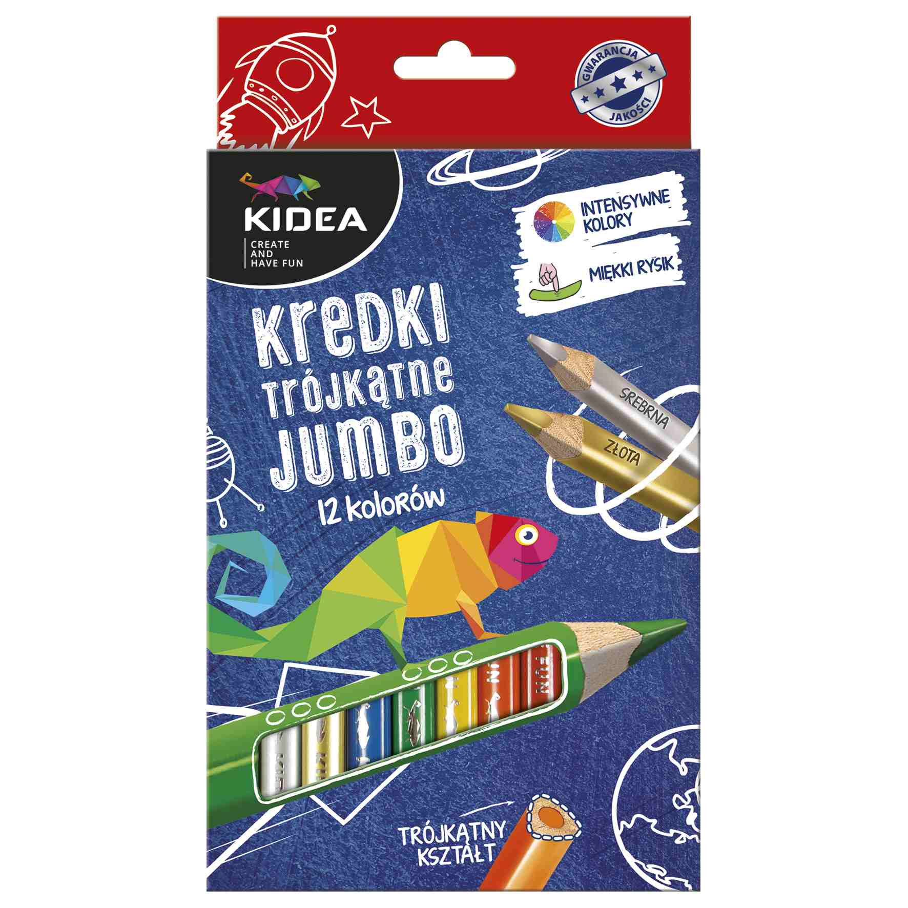 Kredki trójkątne JUMBO 12 kolorów. Kidea
