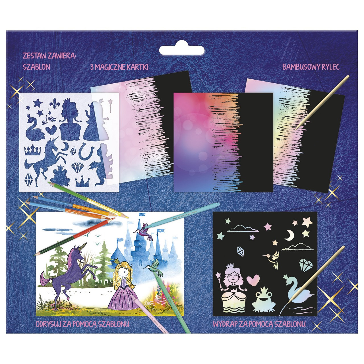 Wydrapywanka - 3 arkusze z szablonem Księżniczki/Wróżki - KIDEA