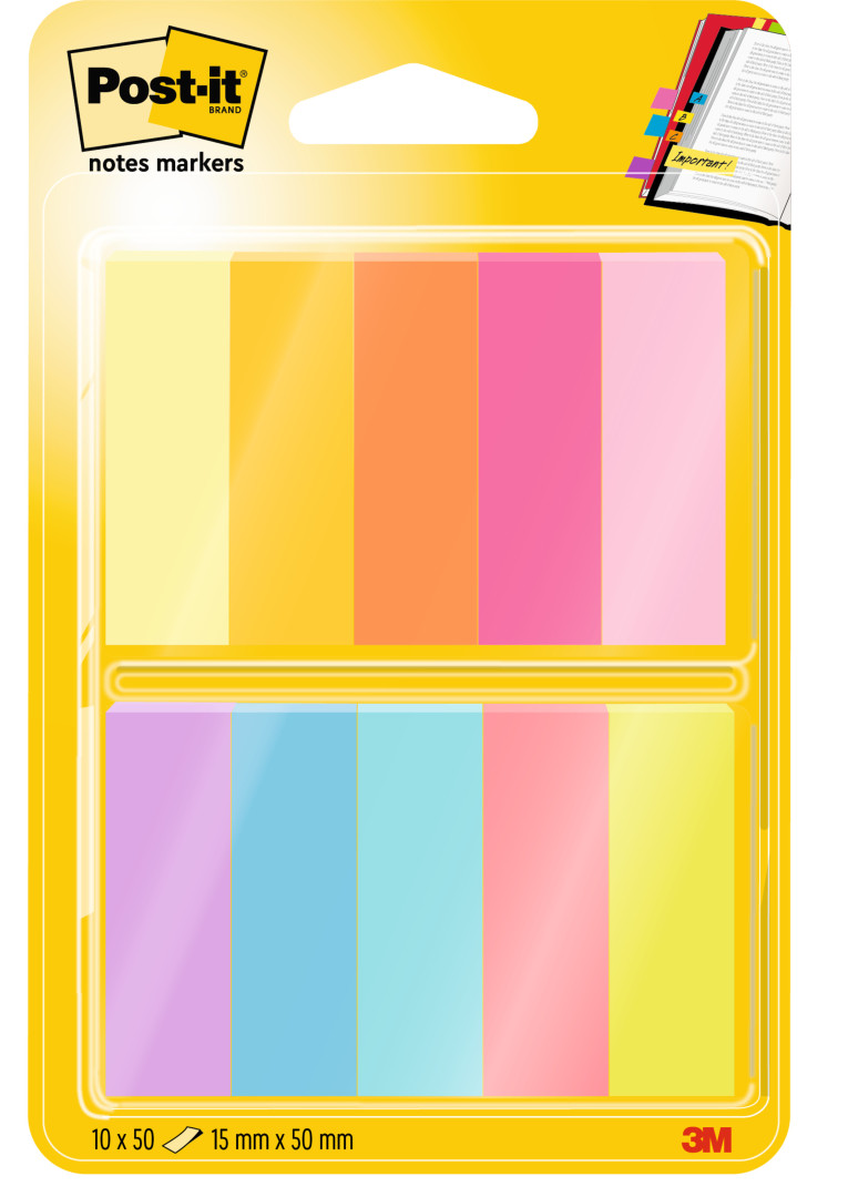Znaczniki samoprzylepne Post-it®, 10 neonowych kolorów, 12,7x44,4mm, 10x50 sztuk