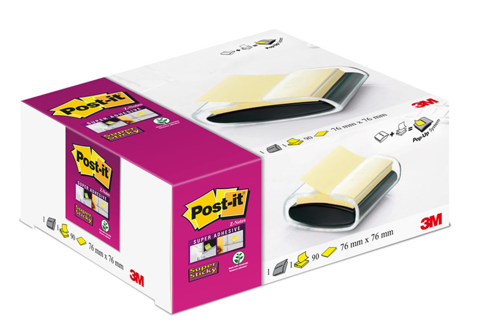 Podajnik do karteczek samoprzylepnych PRO czarny Post-it® Z-Notes + 90 żółtych karteczek 76x76mm
