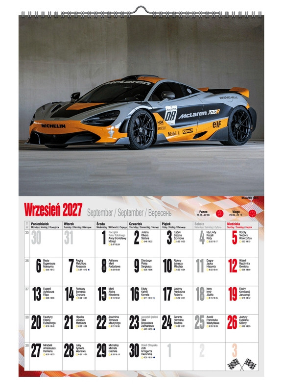 Kalendarz A3 VD.17 Super Cars Pan Kalendarzyk