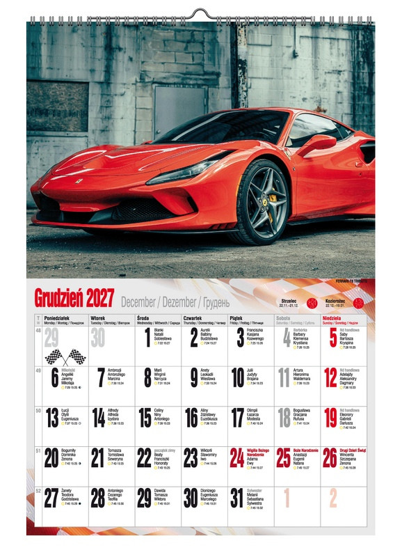 Kalendarz A3 VD.17 Super Cars Pan Kalendarzyk