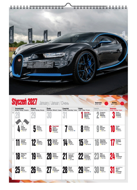 Kalendarz A3 VD.17 Super Cars Pan Kalendarzyk