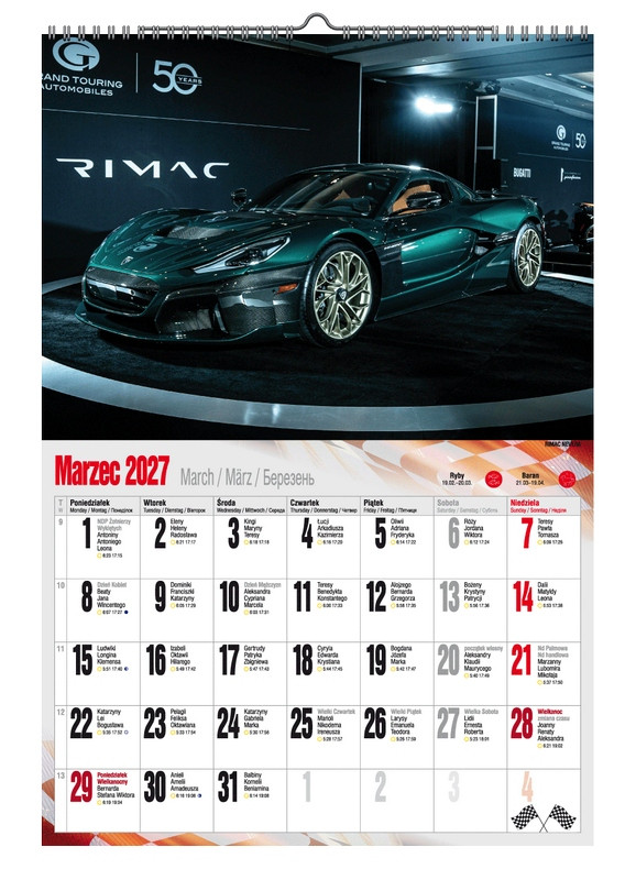 Kalendarz A3 VD.17 Super Cars Pan Kalendarzyk