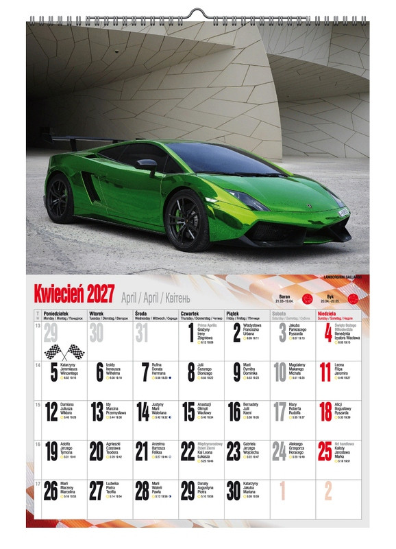 Kalendarz A3 VD.17 Super Cars Pan Kalendarzyk