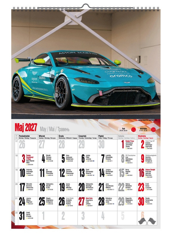 Kalendarz A3 VD.17 Super Cars Pan Kalendarzyk