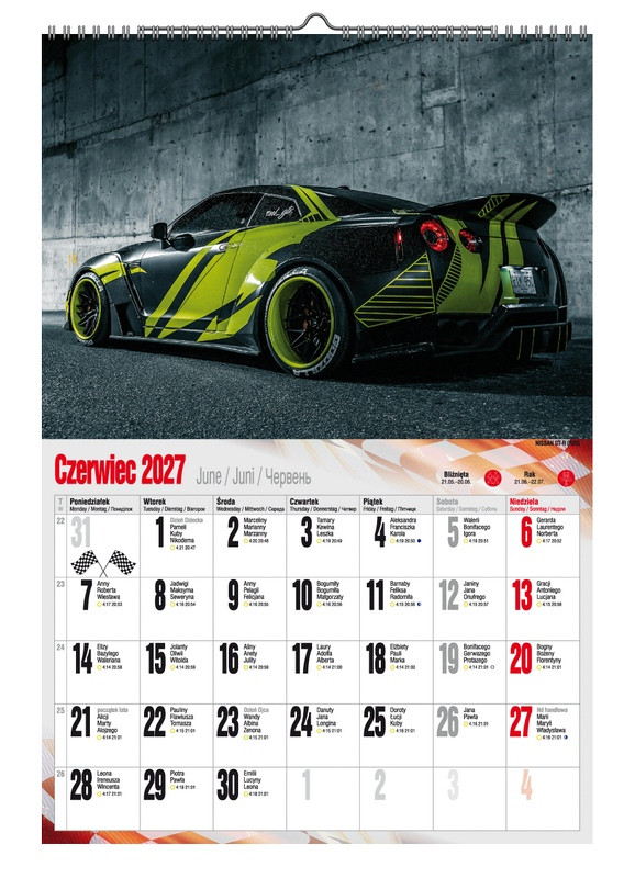 Kalendarz A3 VD.17 Super Cars Pan Kalendarzyk