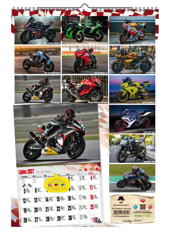 Kalendarz A3 VD.21 Motocykle Pan Kalendarzyk