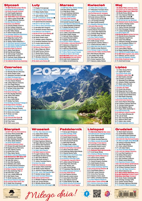 Kalendarz listkowy plakietka B4 Pan Kalendarzyk