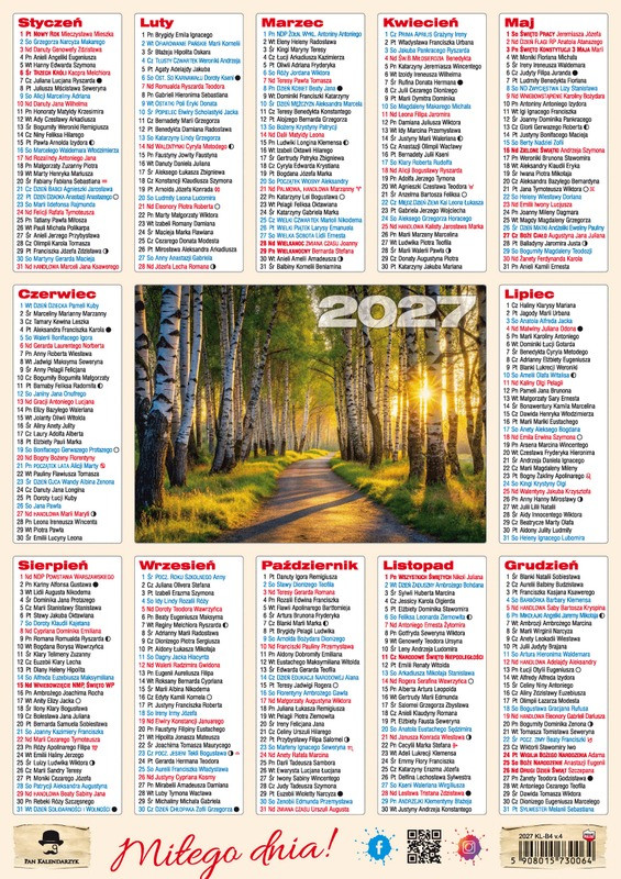 Kalendarz listkowy plakietka B4 Pan Kalendarzyk