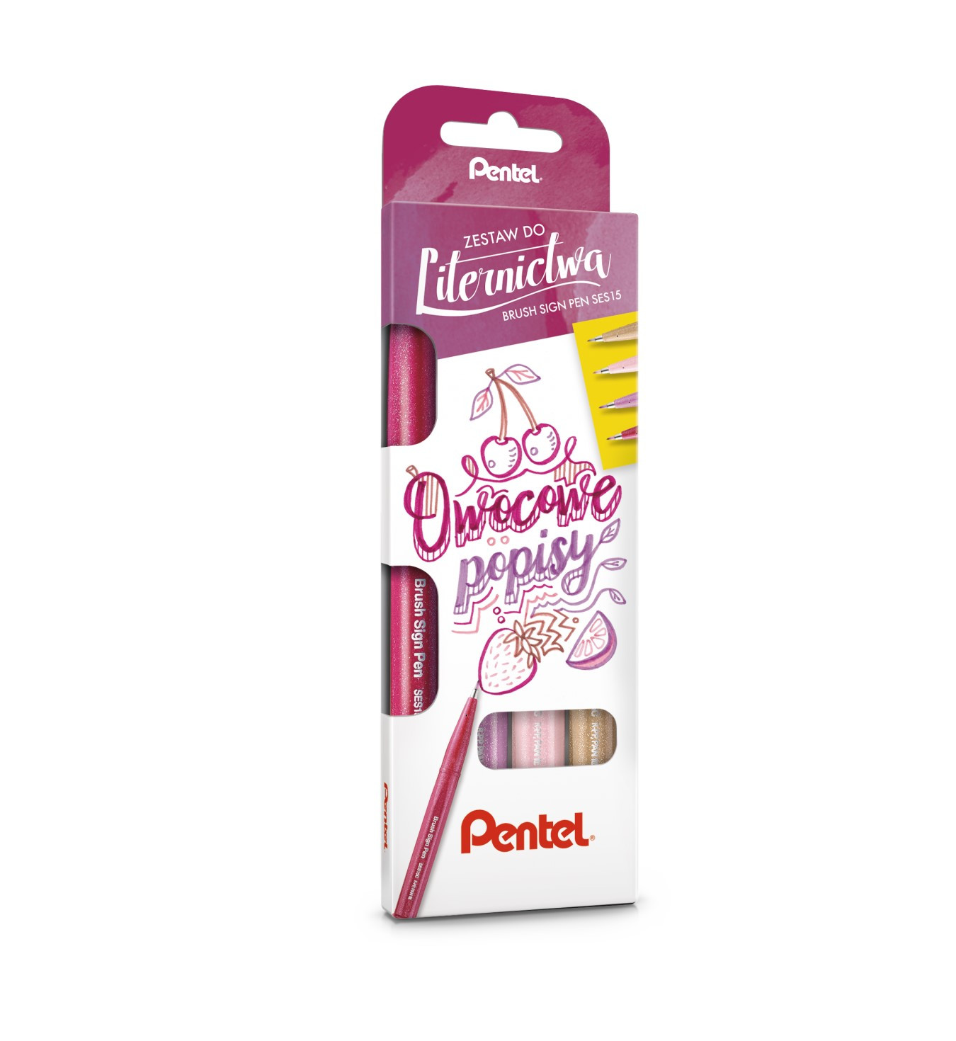 Zestaw pisaków pędzelkowych do kaligrafii i liternictwa 4szt Pentel Owocowe Popisy