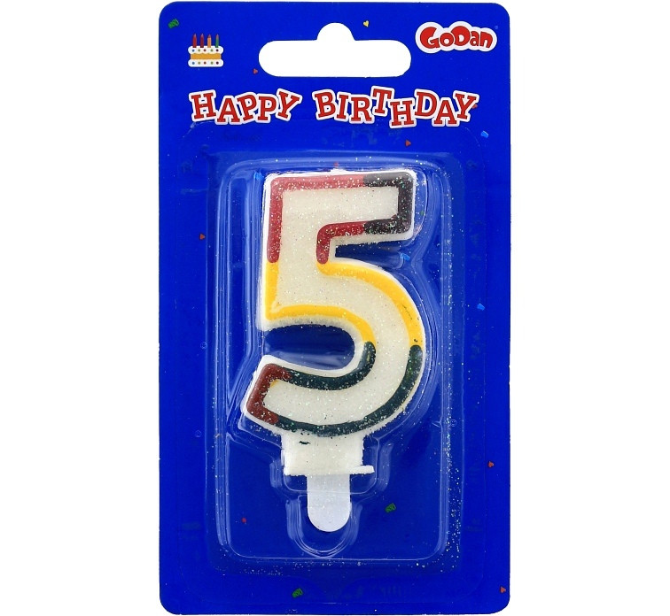 Świeczka cyferka z brokatem "5" GoDan