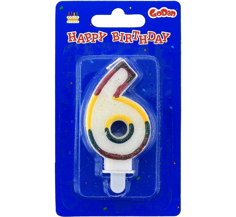 Świeczka cyferka z brokatem "6" GoDan
