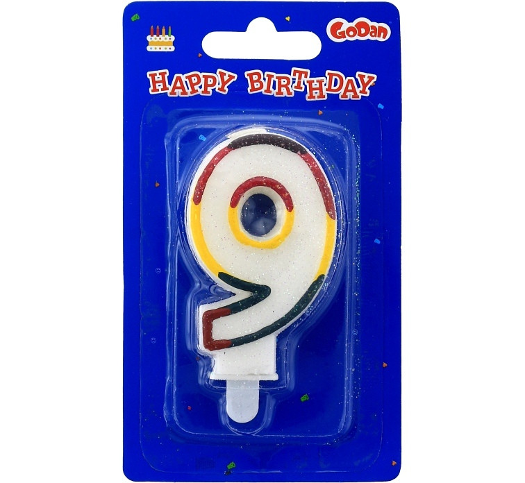 Świeczka cyferka z brokatem "9" GoDan