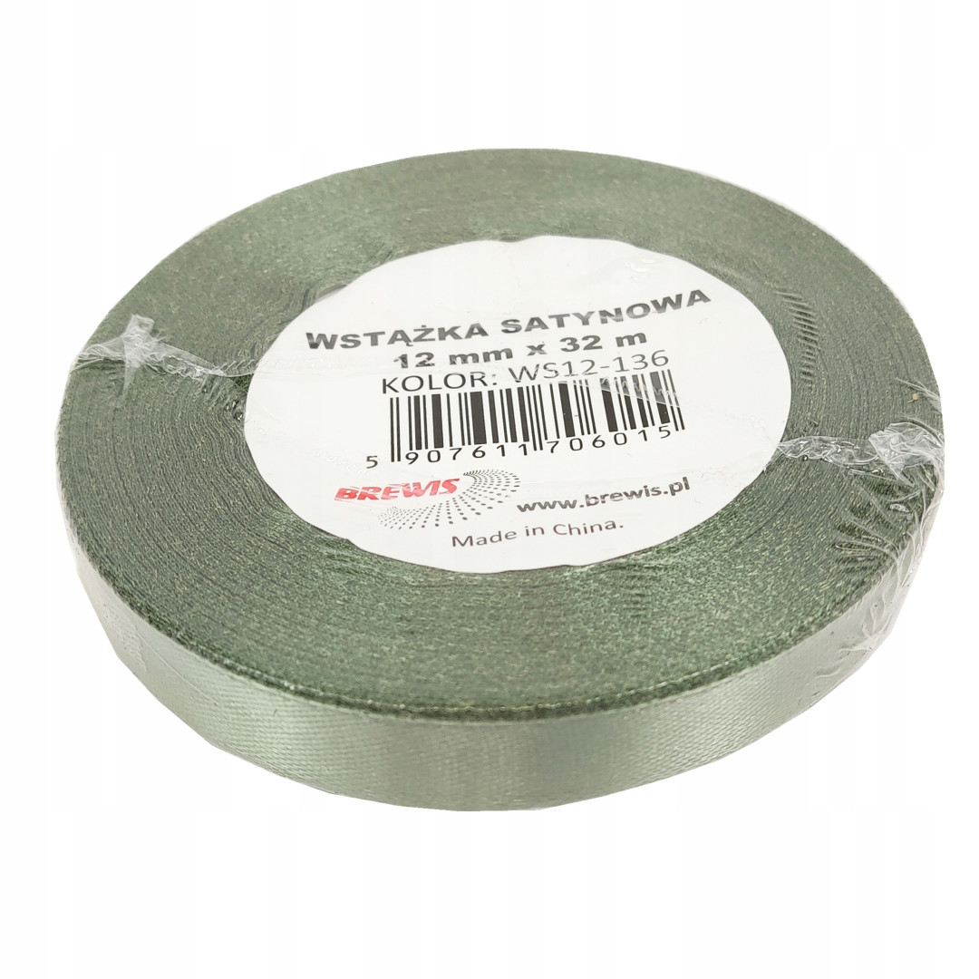 Wstążka satynowa 12mmx32m Khaki WS12-136 Brewis